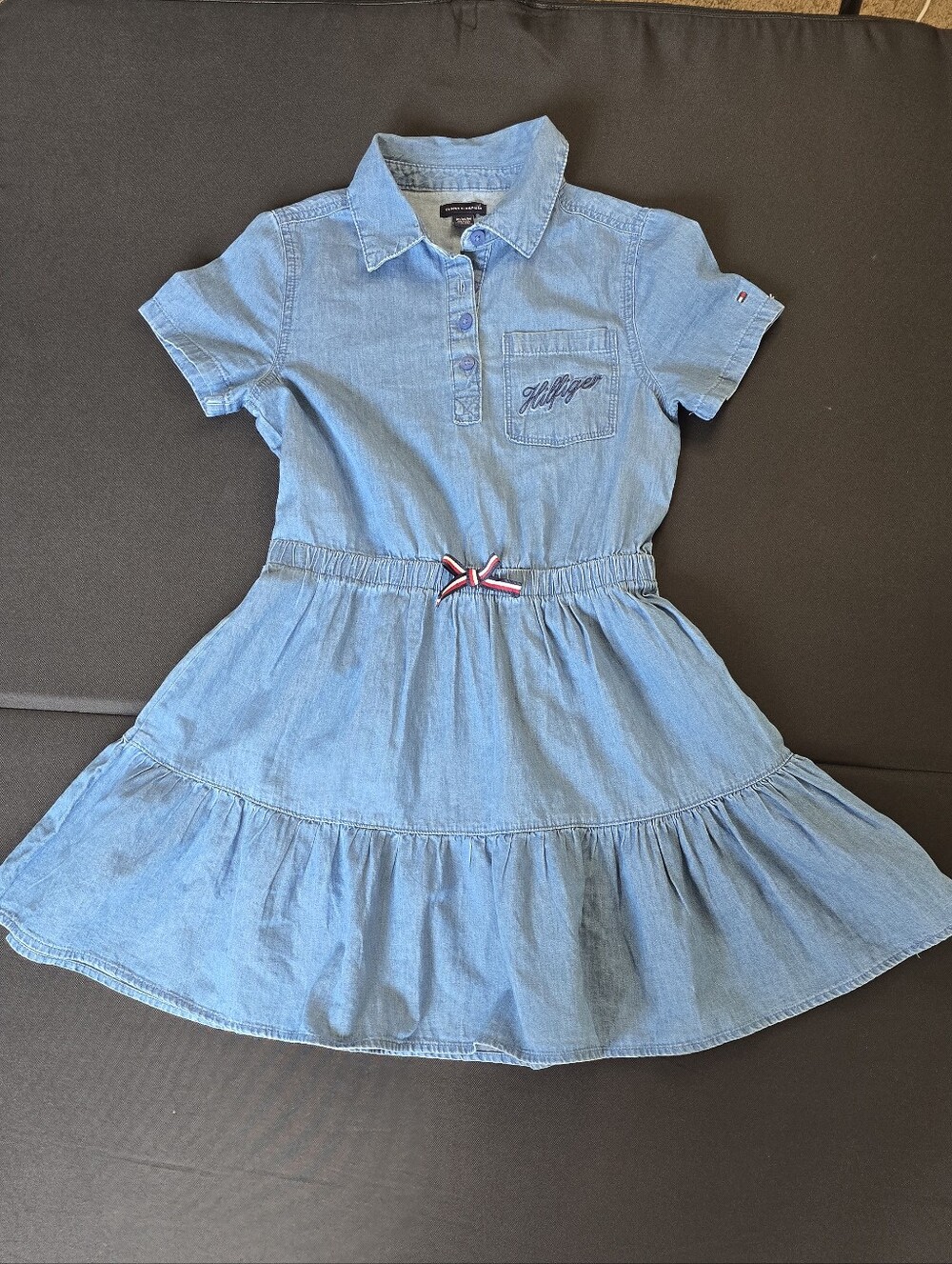 Tommy Hilfiger Light Blue Denim Polo Dress with Signature Ribbon